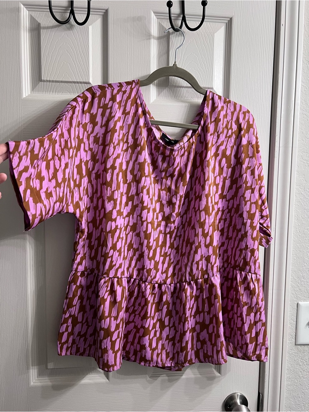 Women's Pink and Brown Printed Peplum Blouse